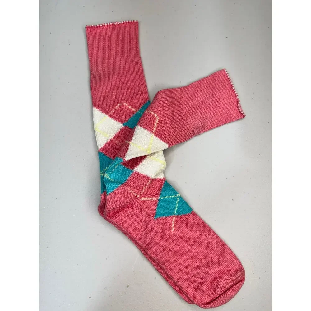 VTG Polo Ralph Lauren Argyle Crew Trouser Socks Pink & Blue Iconic Pony Logo